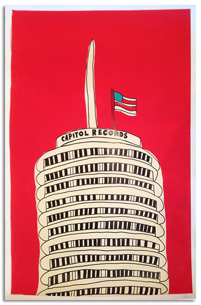red capital records bldg (pen/acrylic on paper)